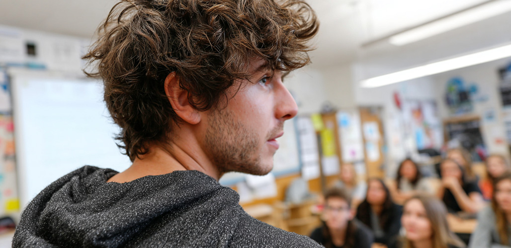 Jongeman staat voor klas over zijn persoonlijke ervaringen te praten | Actueelbericht: De stem van jongeren is van onschatbare waarde