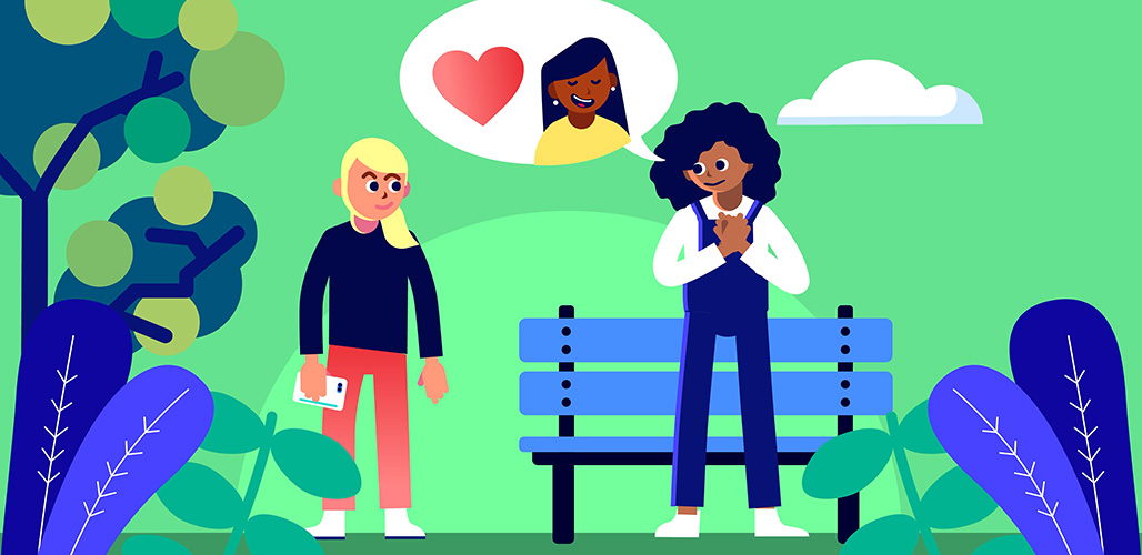 Actueelbericht - Nieuwe animatie over coping gericht op kinderen | Jongen en meisje praten in deze still over verliefdheid