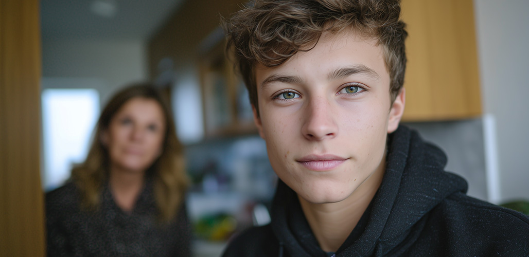 5x verdiepen in opgroeien met ouders met een LVB | Slimme jongen met op achtergrond zijn moeder (geblurred).