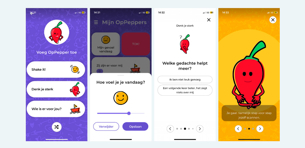 Screenshots uit de OpPepper App